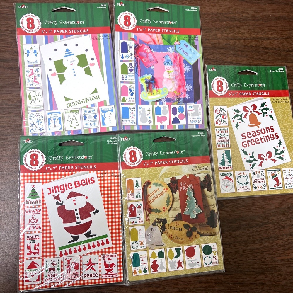 Lot Of 5 Crafty Expressions 5x7 pack‎ of holiday Stencils New by Plaid Christmas